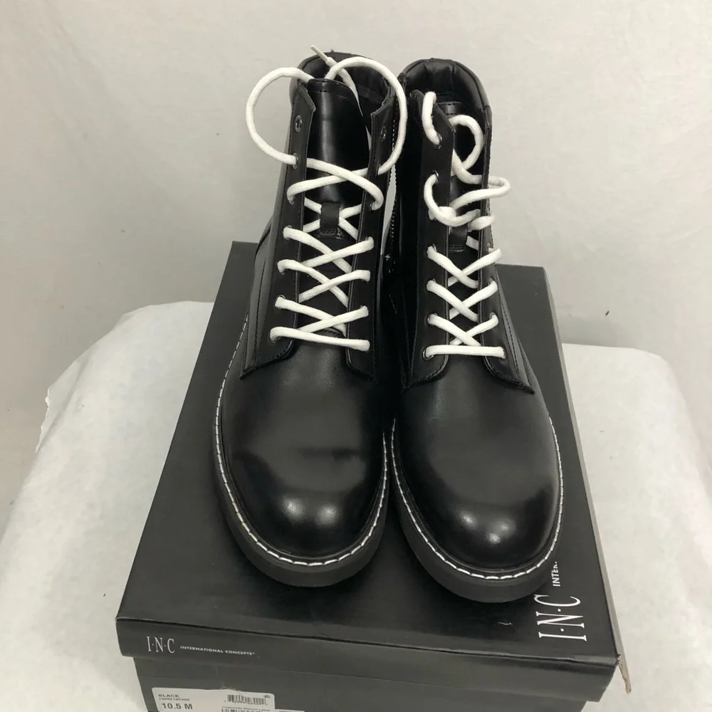 NEW INC International Concepts Leather Mens Ivan Lace Up Boots, Size 7, Black